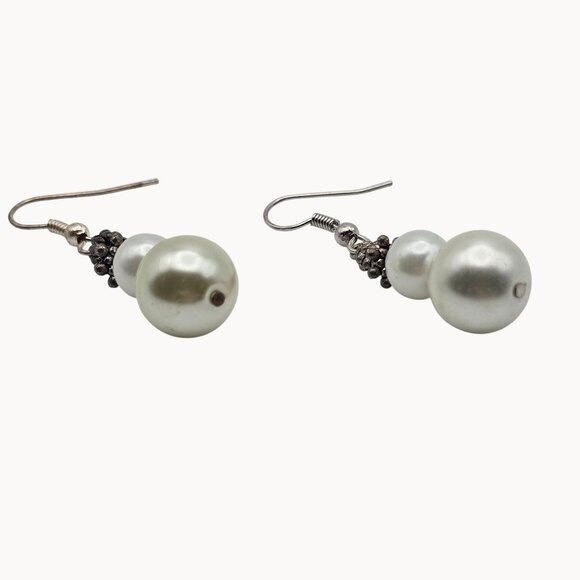Elegant Classy Retro Party Glam Fairy Boho Faux Pearl Beaded Cap Earrings - Picture 8 of 8